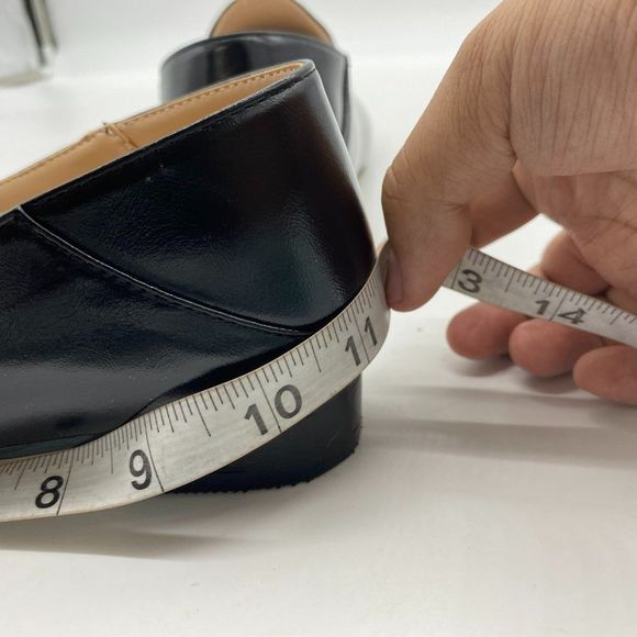Black leather square toe low heels flats slip on loafers office shoes